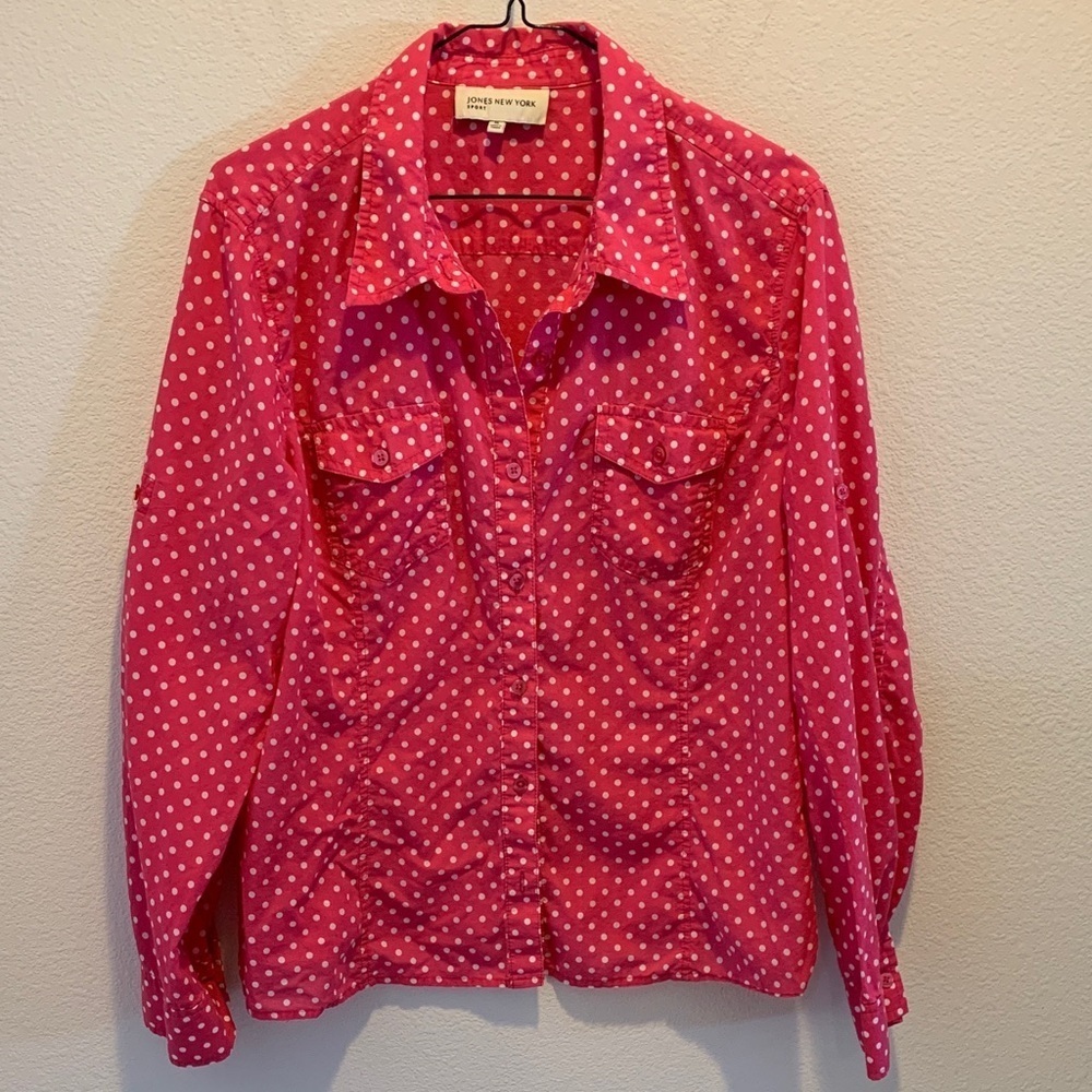 Jones New York Fuchsia Polka Dot Shirt​​​​
